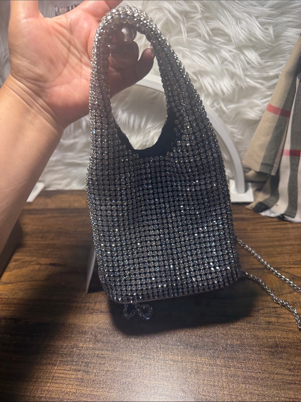 GIARITE Silver Crystal Mini Shoulder Bag with Chain Strap